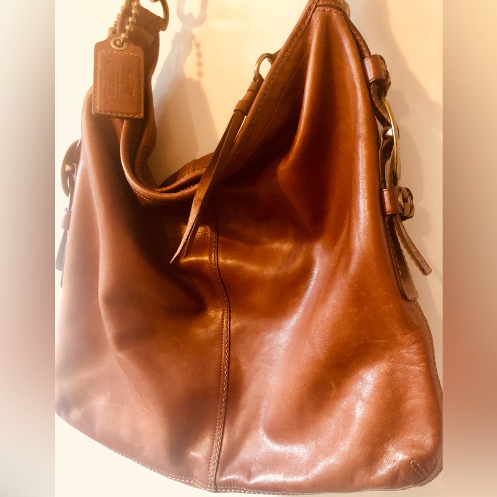 😍*RARE* COACH LARGE BLEEKER FELICIA COGNAC LEATHER HOBO! 😍